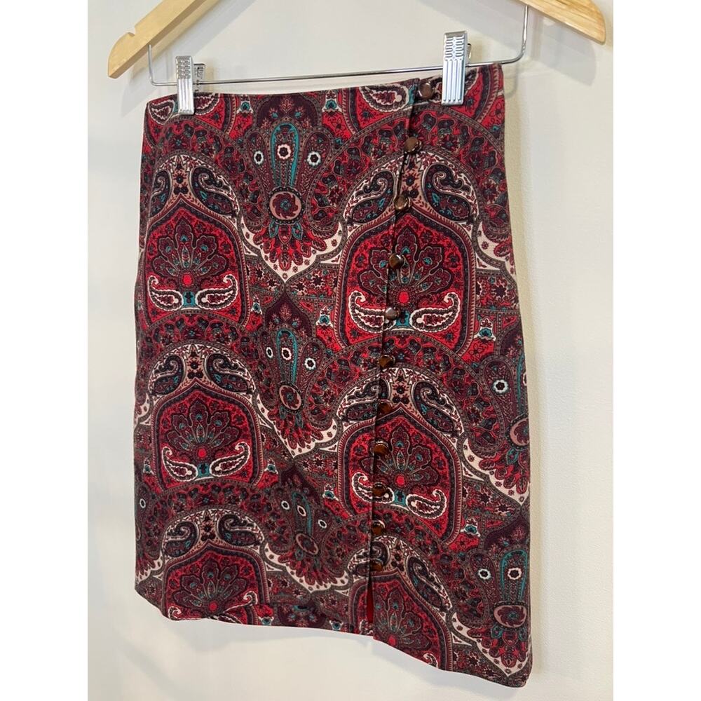 Talbots Paisley Skirt Petite 6 Boho Button Front Mini Skirt Fall Outfit Chic - Picture 2 of 5